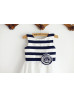 Ivory And Navy Blue Striped Taffeta Flower Girl Dress With Flower